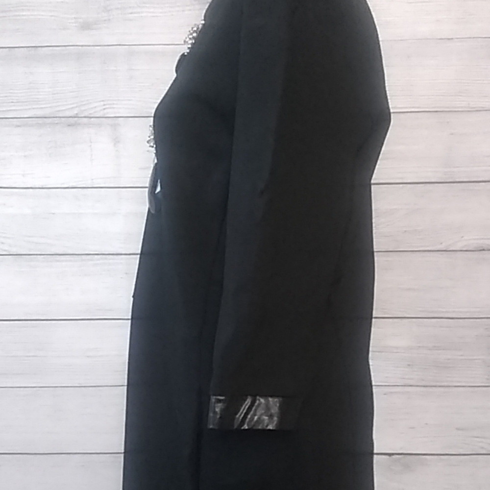 Lord & Taylor black dress w Faux leather trim - Picture 3 of 6